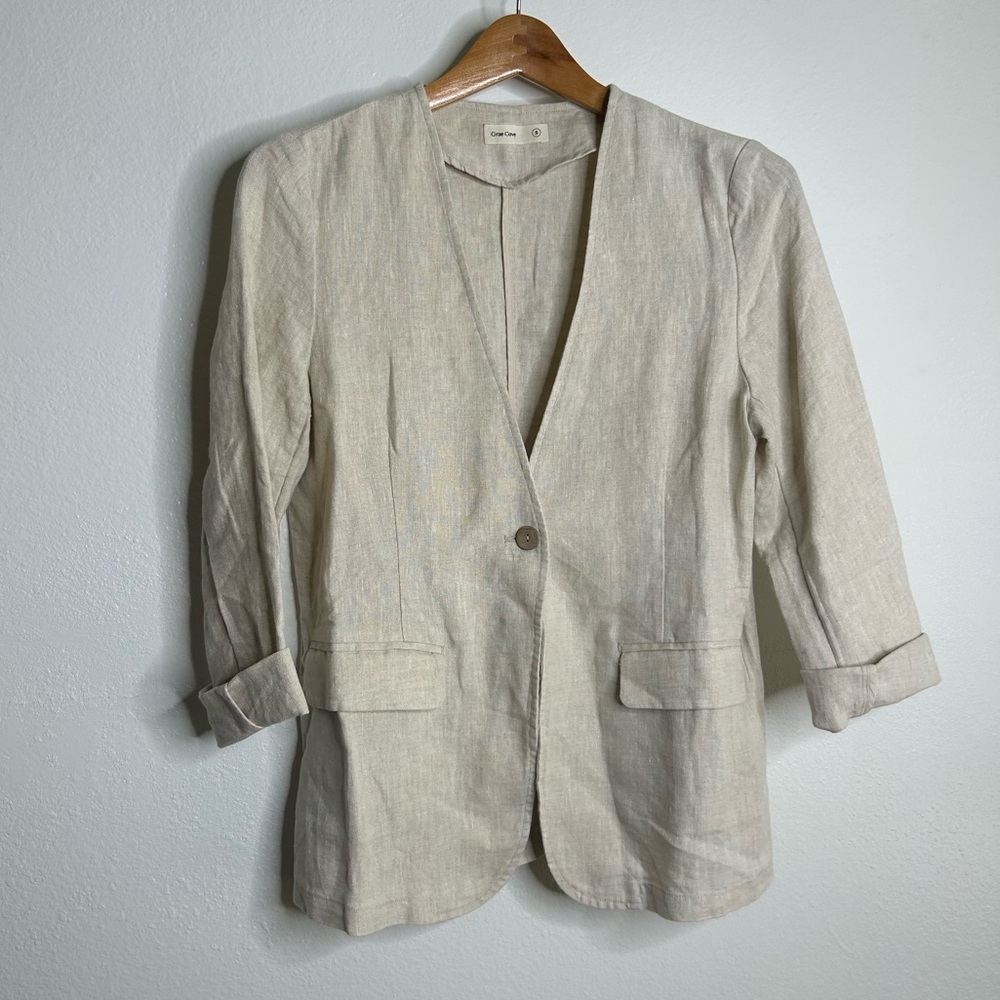 Grae Cove 100% Linen Tan One Button Lightweight Blazer Jacket